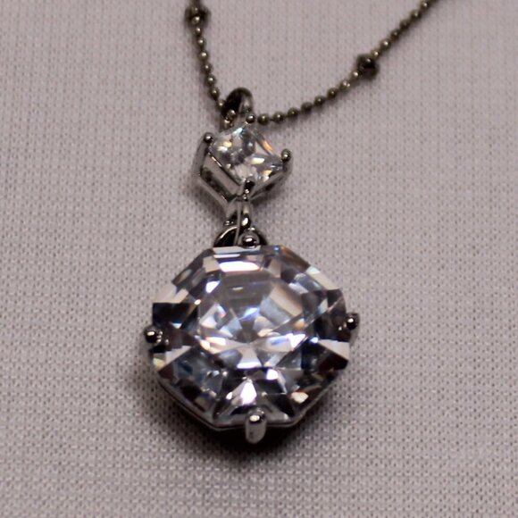 Large CZ and Silver Necklace and Earring Set - Picture 5 of 15